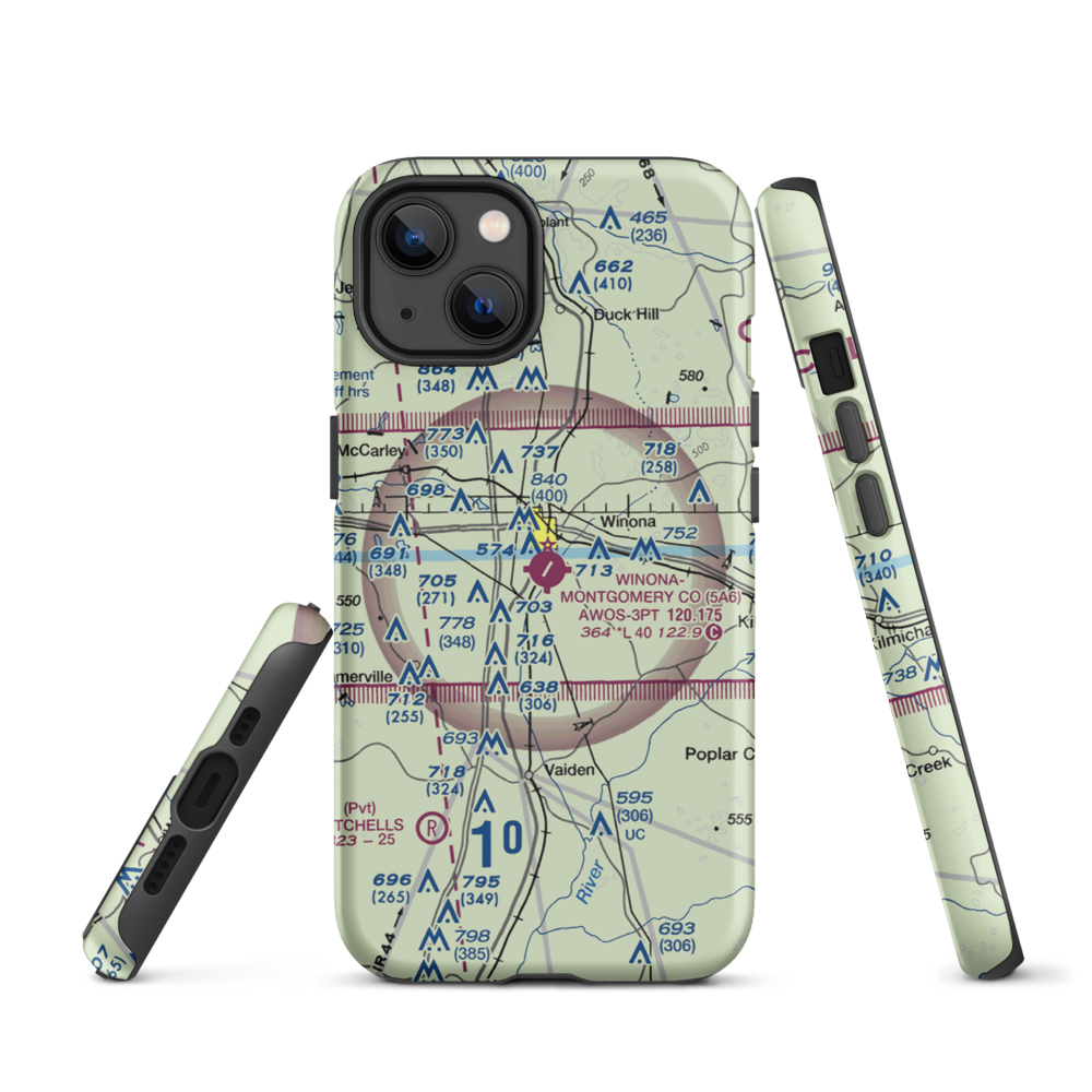 Winona–Montgomery County Airport (5A6) VFR Sectional  Tough iPhone Case iPhone 13 model shown