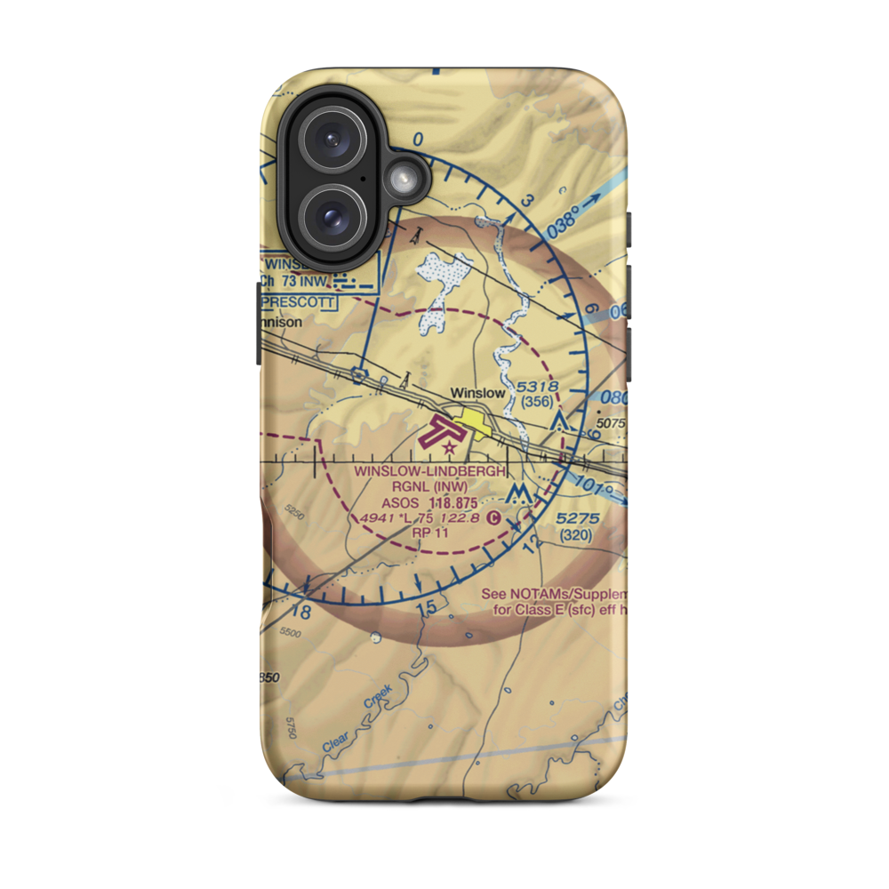 Winslow Lindbergh Regional Airport (INW) VFR Sectional  Tough iPhone Case iPhone 16 Plus model shown
