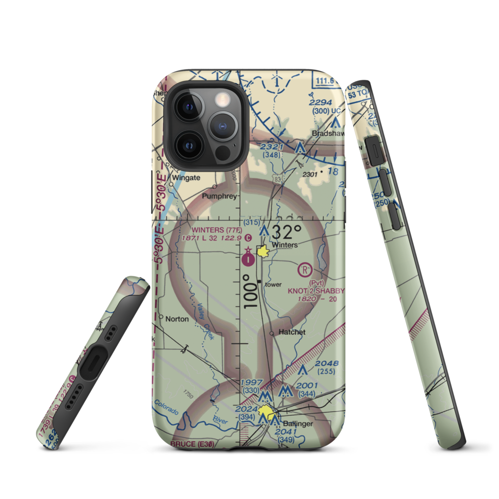 Winters Municipal Airport (77F) VFR Sectional  Tough iPhone Case iPhone 12 Pro model shown