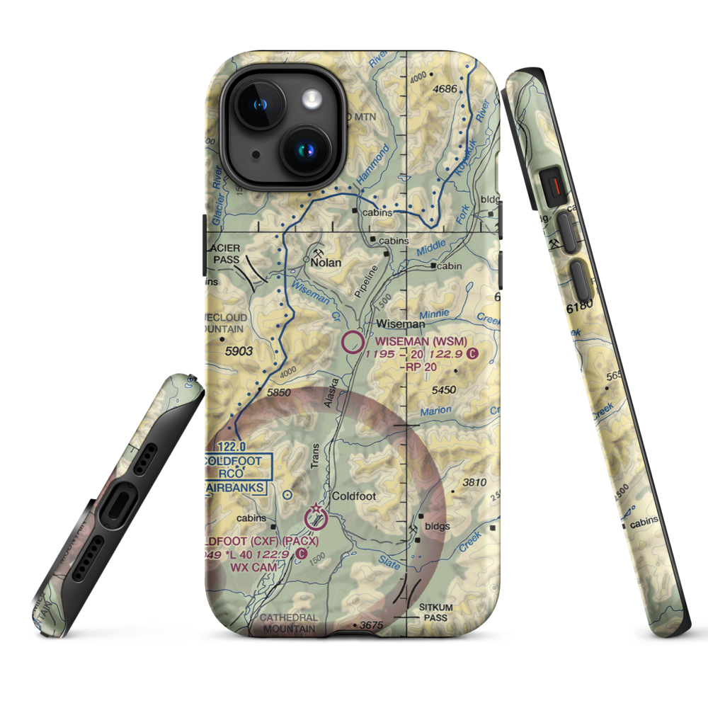 Wiseman Airport (WSM) VFR Sectional  Tough iPhone Case iPhone 15 Plus model shown