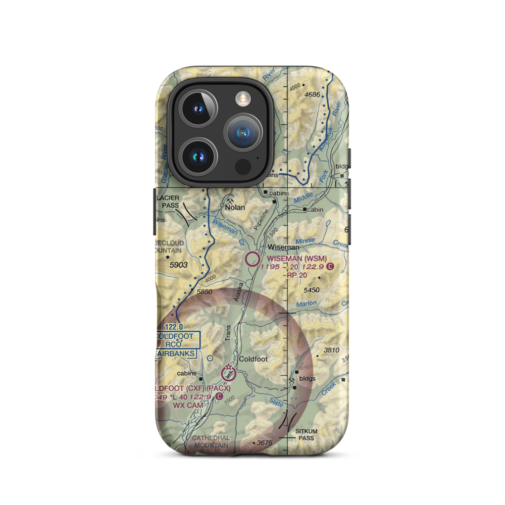 Wiseman Airport (WSM) VFR Sectional  Tough iPhone Case iPhone 16 Pro model shown