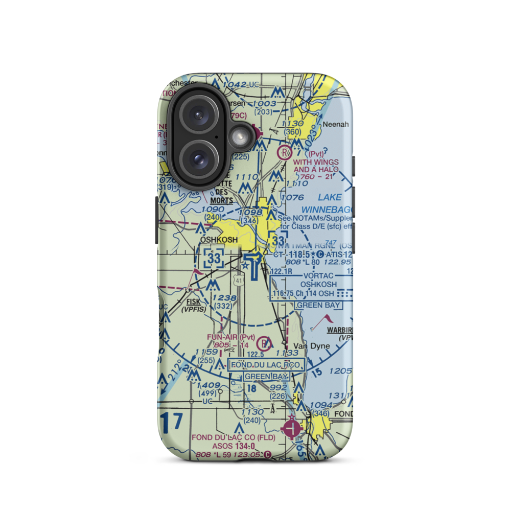 Wittman Regional Airport (OSH) VFR Sectional  Tough iPhone Case iPhone 16 model shown
