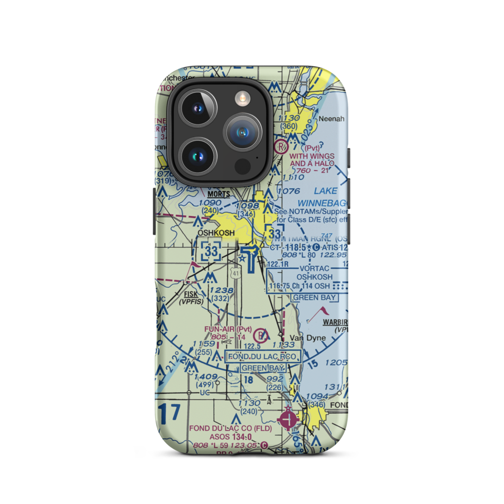 Wittman Regional Airport (OSH) VFR Sectional  Tough iPhone Case iPhone 16 Pro model shown