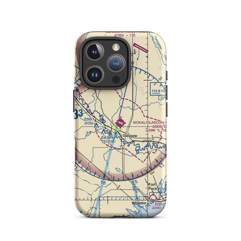 Wokal Field/Glasgow-Valley County Airport (GGW) VFR Sectional  Tough iPhone Case iPhone 16 Pro model shown
