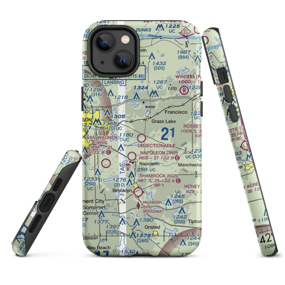 Wolf Lake Airport (26W) VFR Sectional  Tough iPhone Case iPhone 14 Plus model shown