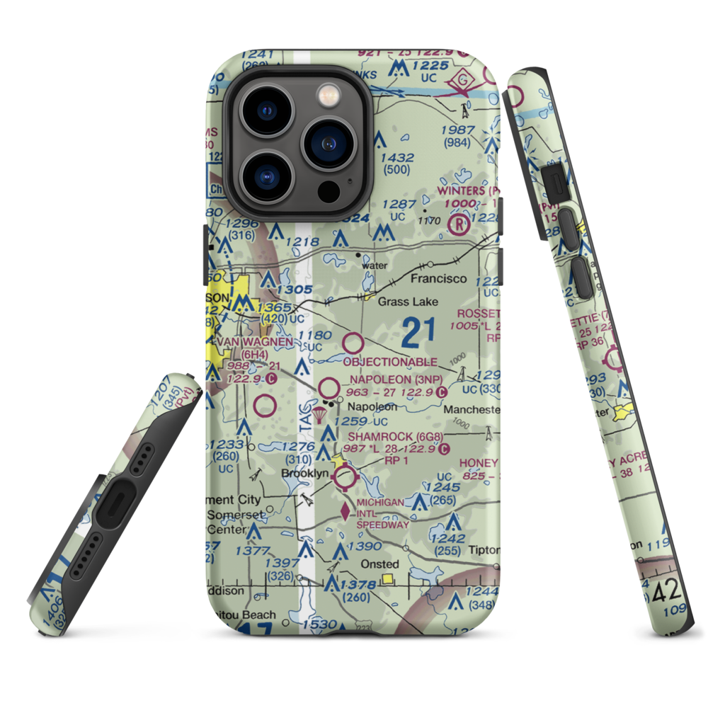 Wolf Lake Airport (26W) VFR Sectional  Tough iPhone Case iPhone 14 Pro Max model shown