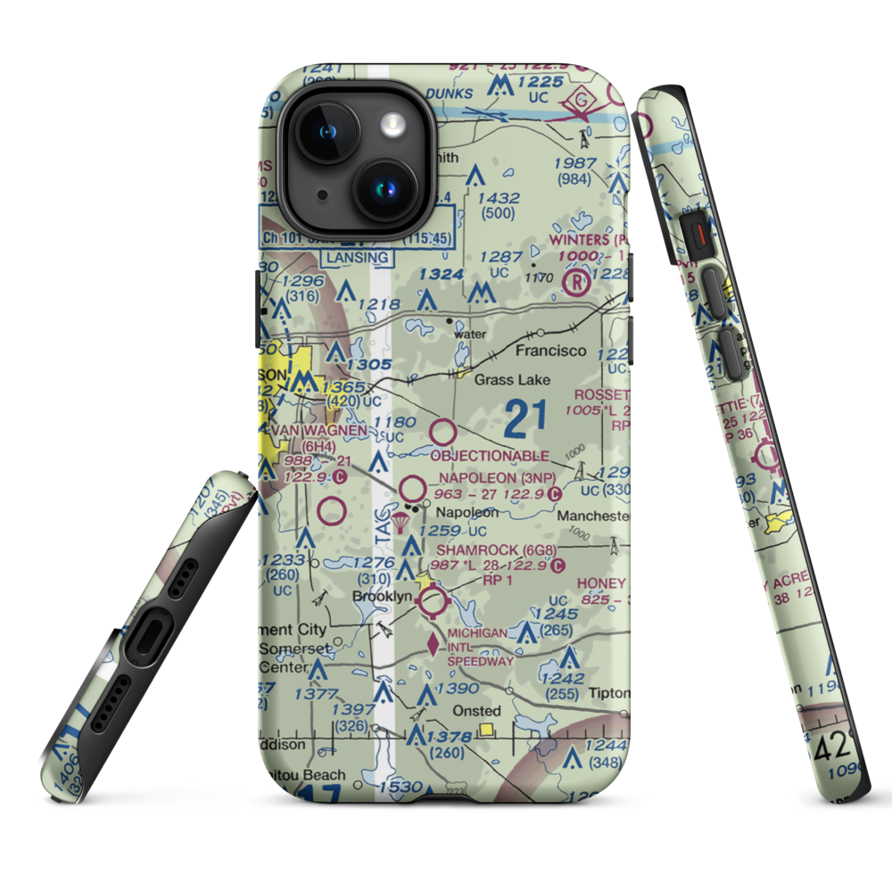 Wolf Lake Airport (26W) VFR Sectional  Tough iPhone Case iPhone 15 Plus model shown