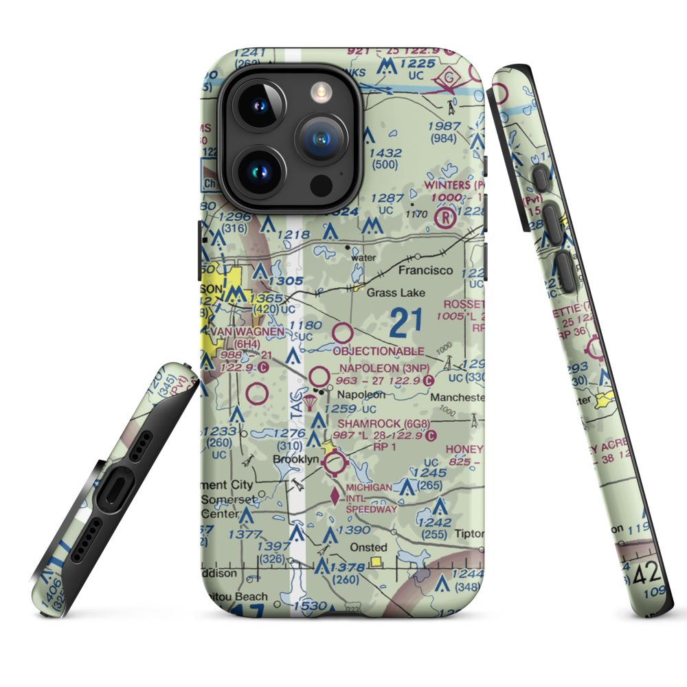 Wolf Lake Airport (26W) VFR Sectional  Tough iPhone Case iPhone 15 Pro Max model shown