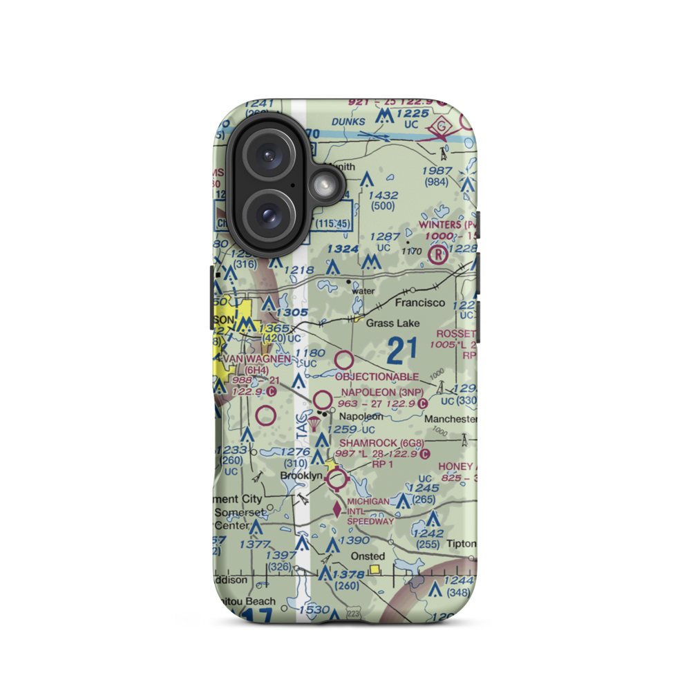 Wolf Lake Airport (26W) VFR Sectional  Tough iPhone Case iPhone 16 model shown