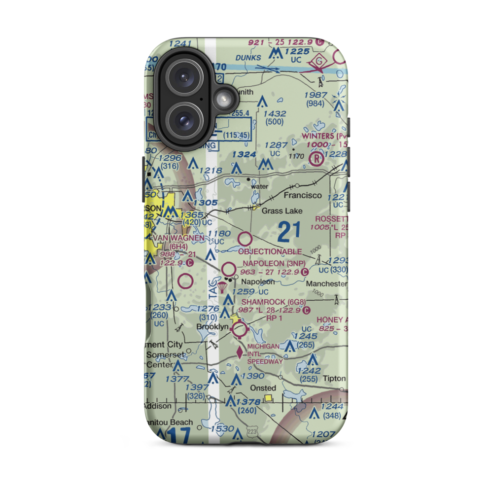 Wolf Lake Airport (26W) VFR Sectional  Tough iPhone Case iPhone 16 Plus model shown