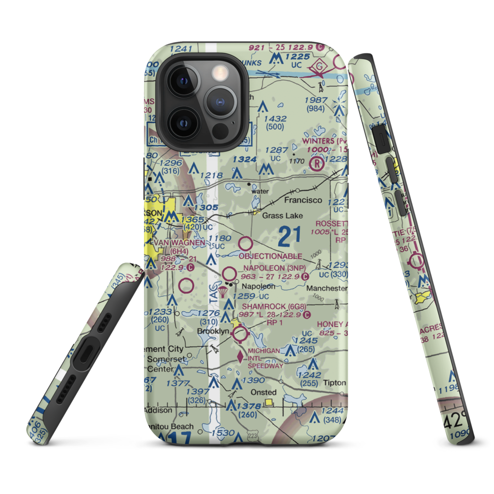 Wolf Lake Airport (26W) VFR Sectional  Tough iPhone Case iPhone 12 Pro Max model shown