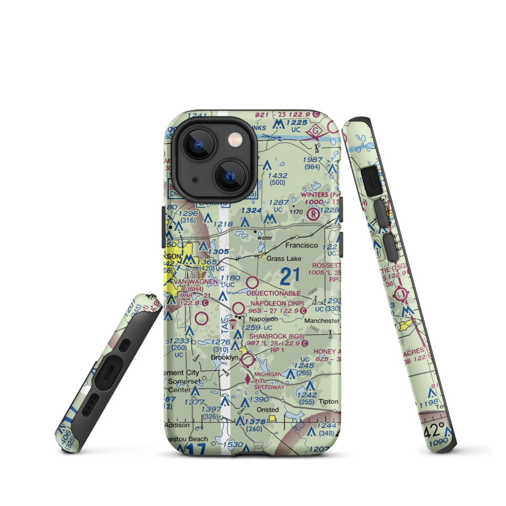 Wolf Lake Airport (26W) VFR Sectional  Tough iPhone Case iPhone 13 mini model shown