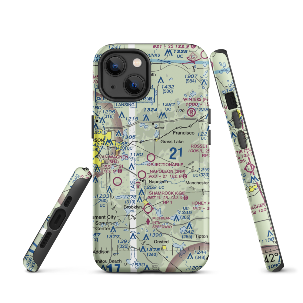 Wolf Lake Airport (26W) VFR Sectional  Tough iPhone Case iPhone 13 model shown
