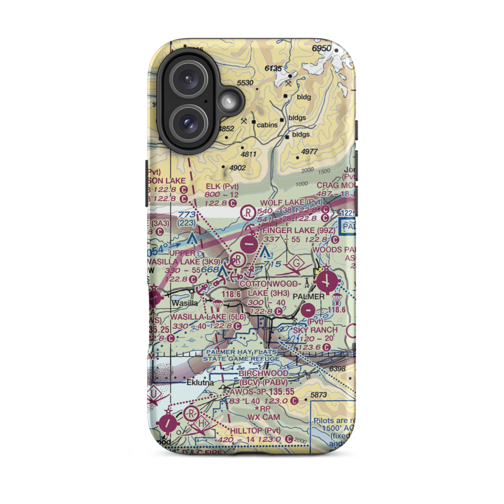 Wolf Lake Airport (4AK6) VFR Sectional  Tough iPhone Case iPhone 16 Plus model shown