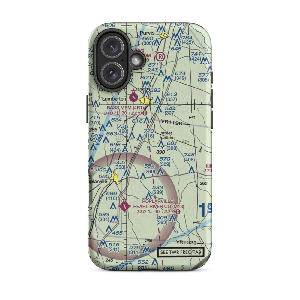 Wolf River Ranch Airport (MS53) VFR Sectional  Tough iPhone Case iPhone 16 Plus model shown