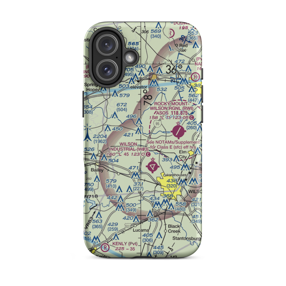 Wood Airport (63NC) VFR Sectional  Tough iPhone Case iPhone 16 Plus model shown
