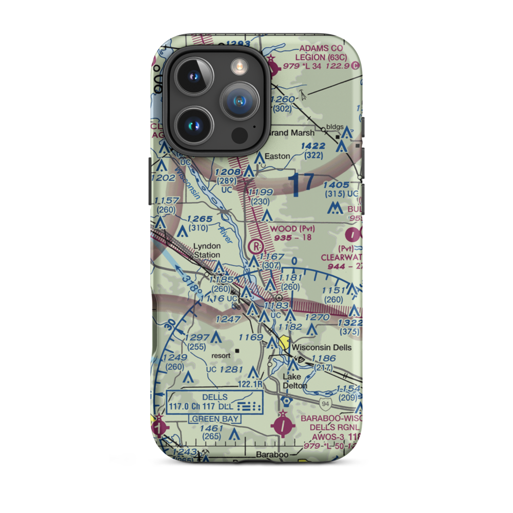 Wood Airport (8WI0) VFR Sectional  Tough iPhone Case iPhone 16 Pro Max model shown