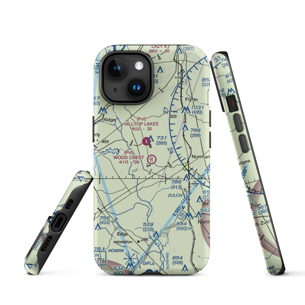 Wood Crest Ranch Airport (6TS6) VFR Sectional  Tough iPhone Case iPhone 15 model shown