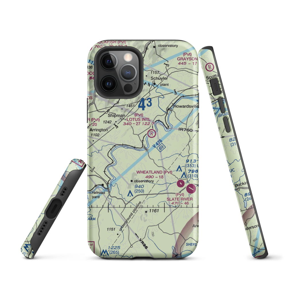 Wood Farm Airport (4VA0) VFR Sectional  Tough iPhone Case iPhone 12 Pro model shown