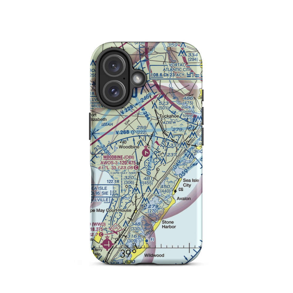 Woodbine Municipal Airport (OBI) VFR Sectional  Tough iPhone Case iPhone 16 model shown