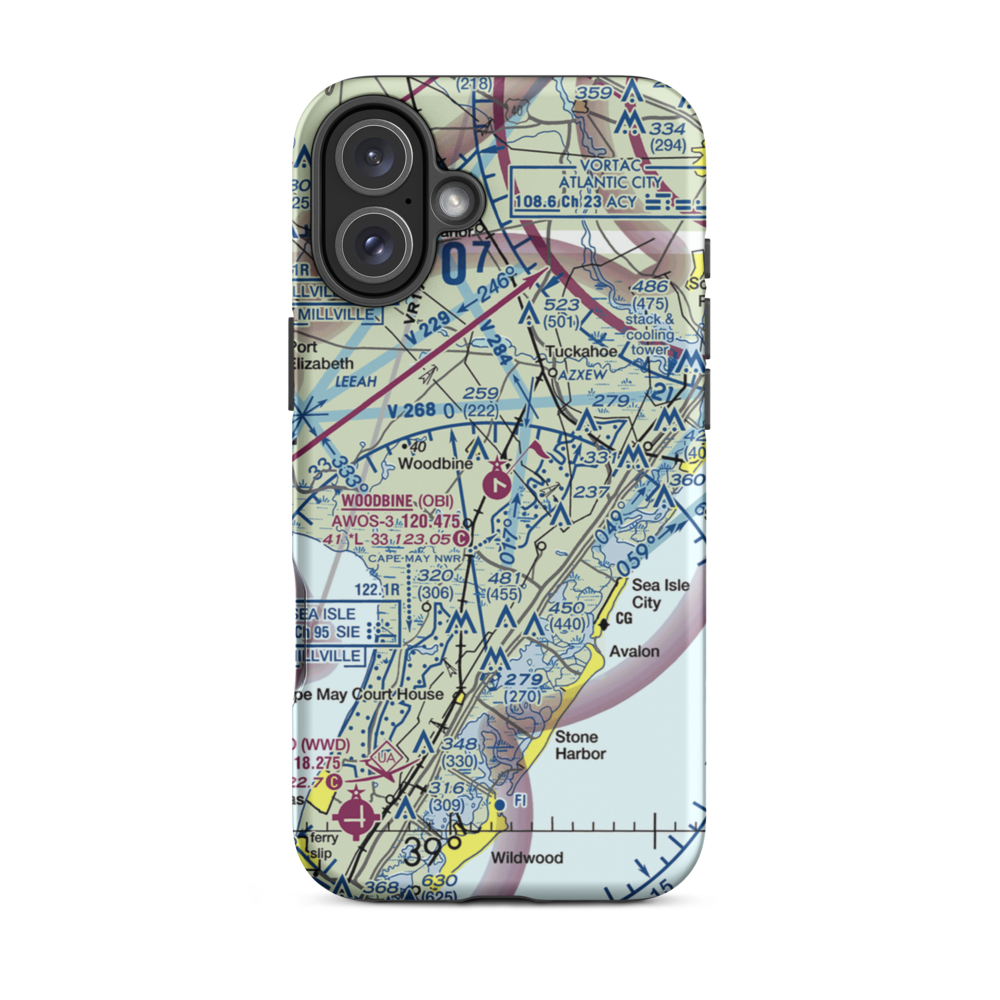 Woodbine Municipal Airport (OBI) VFR Sectional  Tough iPhone Case iPhone 16 Plus model shown