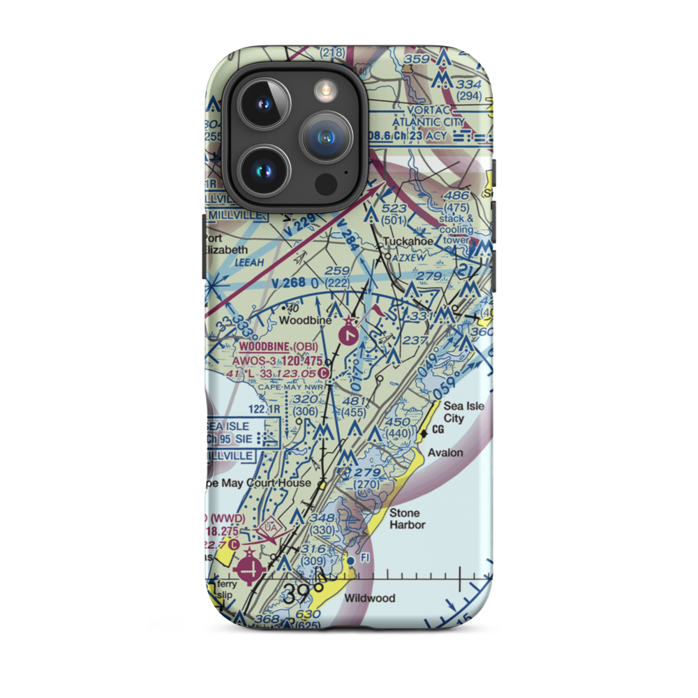Woodbine Municipal Airport (OBI) VFR Sectional  Tough iPhone Case iPhone 16 Pro Max model shown