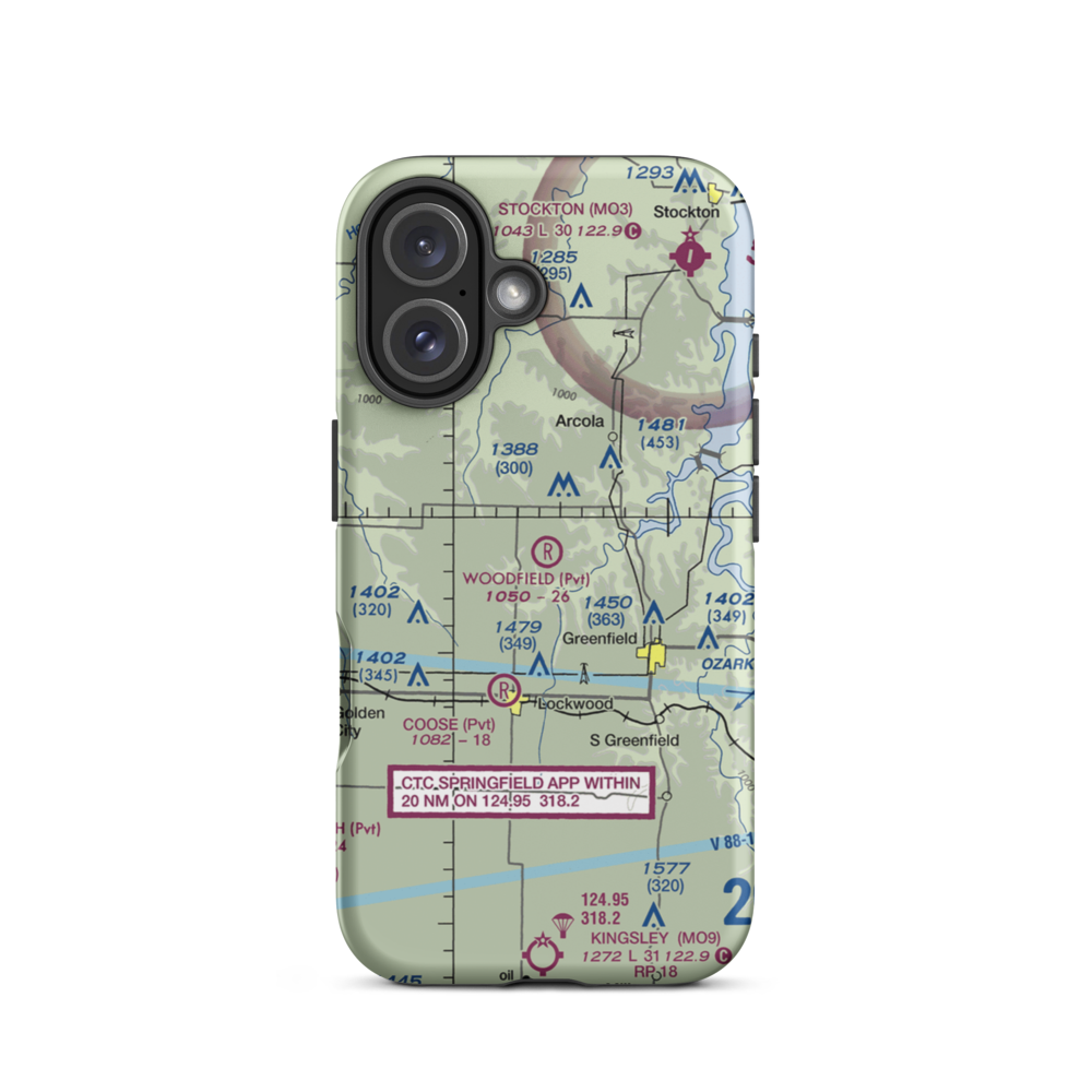 Woodfield Airpark Inc Airport (MU27) VFR Sectional  Tough iPhone Case iPhone 16 model shown