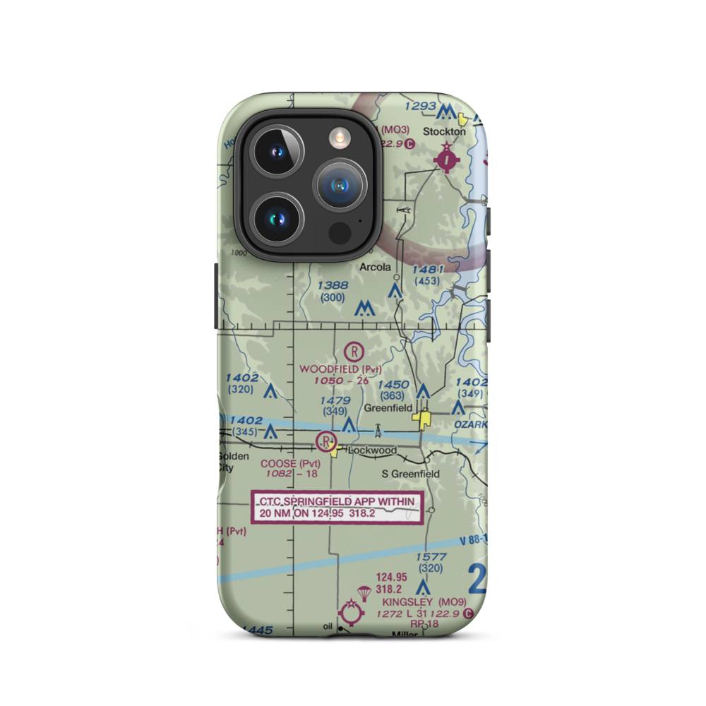 Woodfield Airpark Inc Airport (MU27) VFR Sectional  Tough iPhone Case iPhone 16 Pro model shown