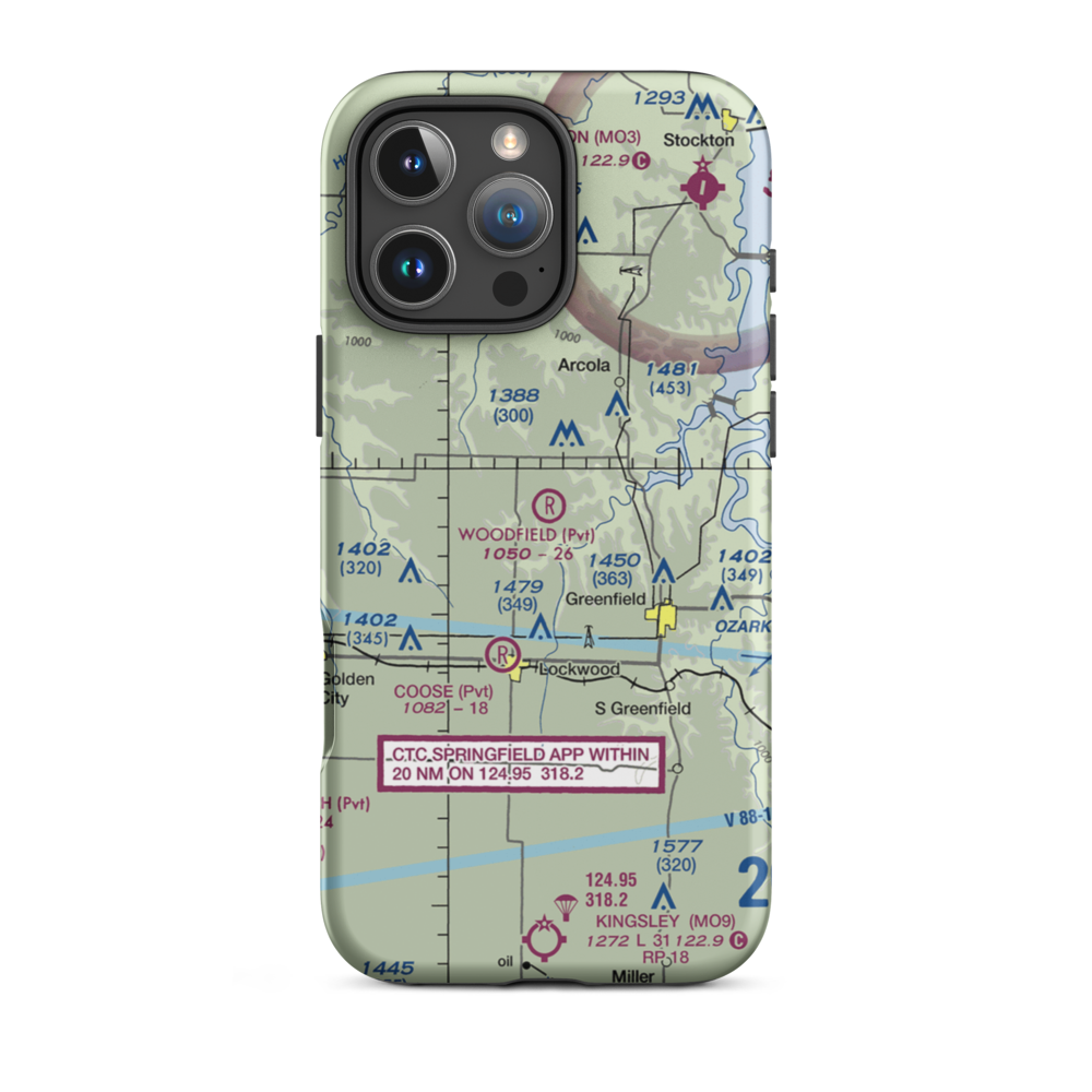 Woodfield Airpark Inc Airport (MU27) VFR Sectional  Tough iPhone Case iPhone 16 Pro Max model shown