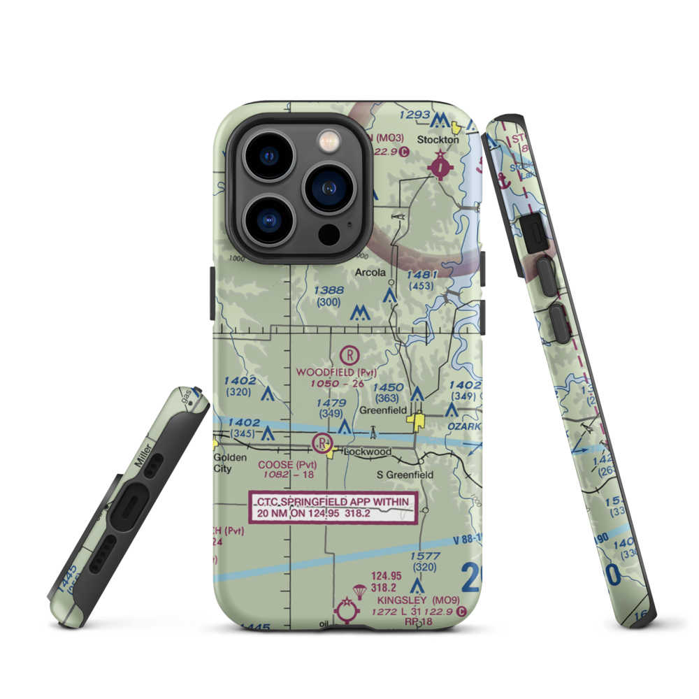Woodfield Airpark Inc Airport (MU27) VFR Sectional  Tough iPhone Case iPhone 13 Pro model shown
