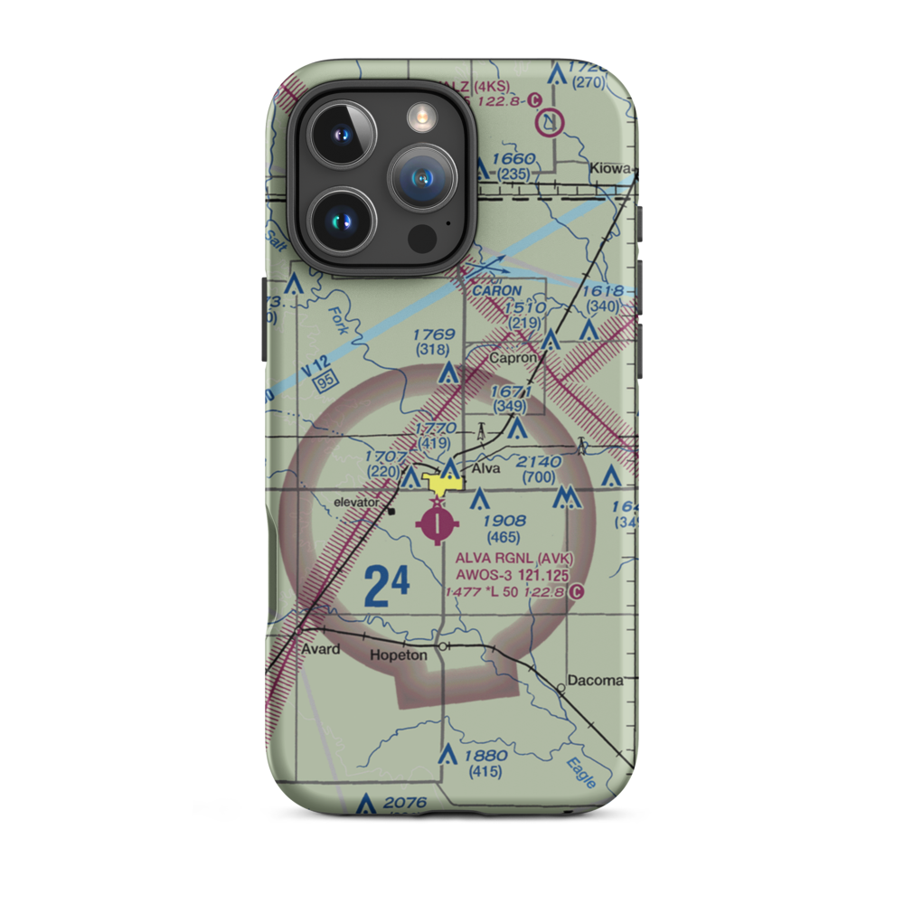 Woodlake Airport (OK14) VFR Sectional  Tough iPhone Case iPhone 16 Pro Max model shown