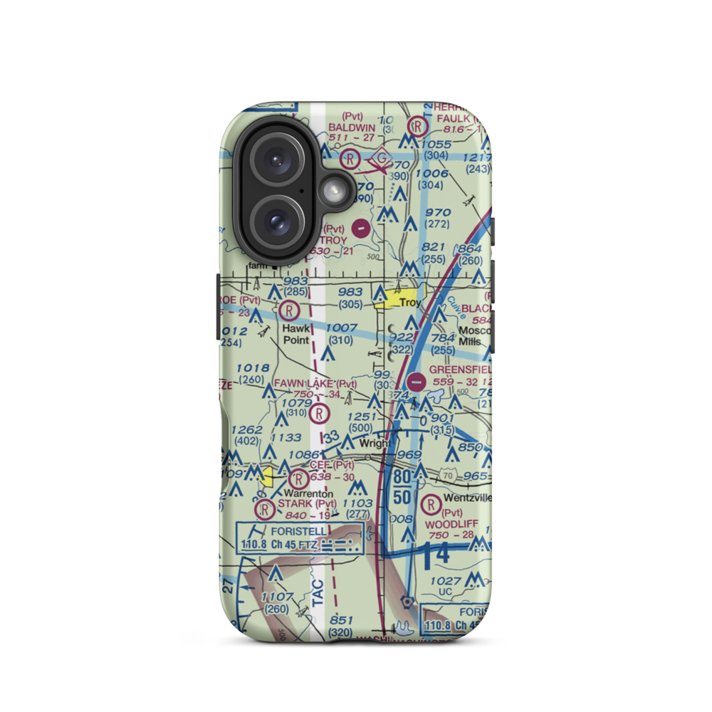 Woodland Airstrip (MU89) VFR Sectional  Tough iPhone Case iPhone 16 model shown