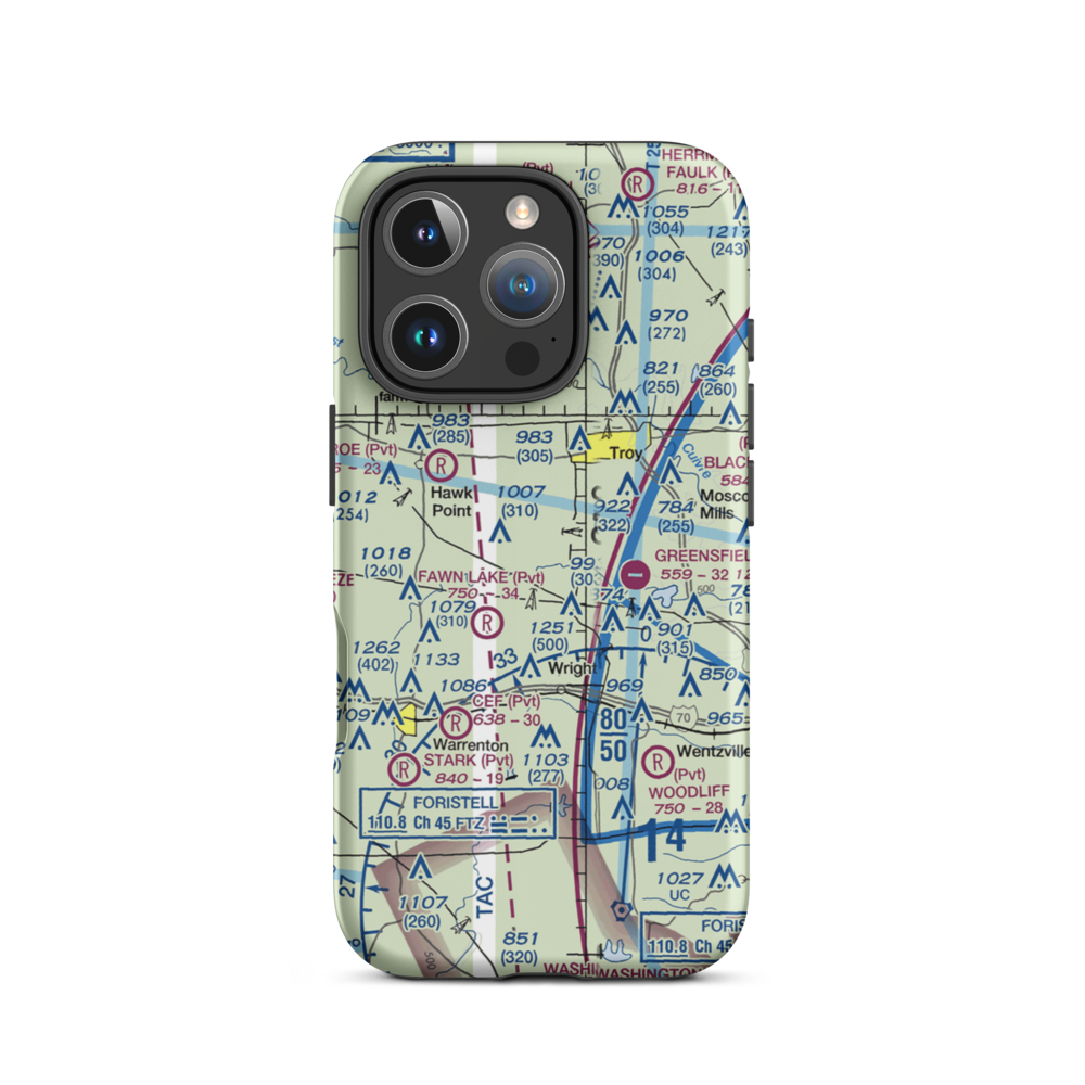 Woodland Airstrip (MU89) VFR Sectional  Tough iPhone Case iPhone 16 Pro model shown
