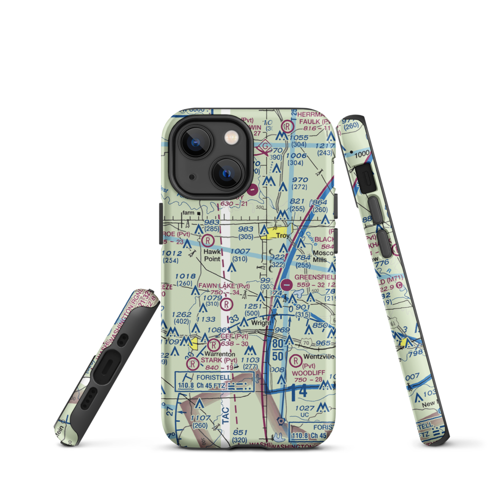 Woodland Airstrip (MU89) VFR Sectional  Tough iPhone Case iPhone 13 mini model shown