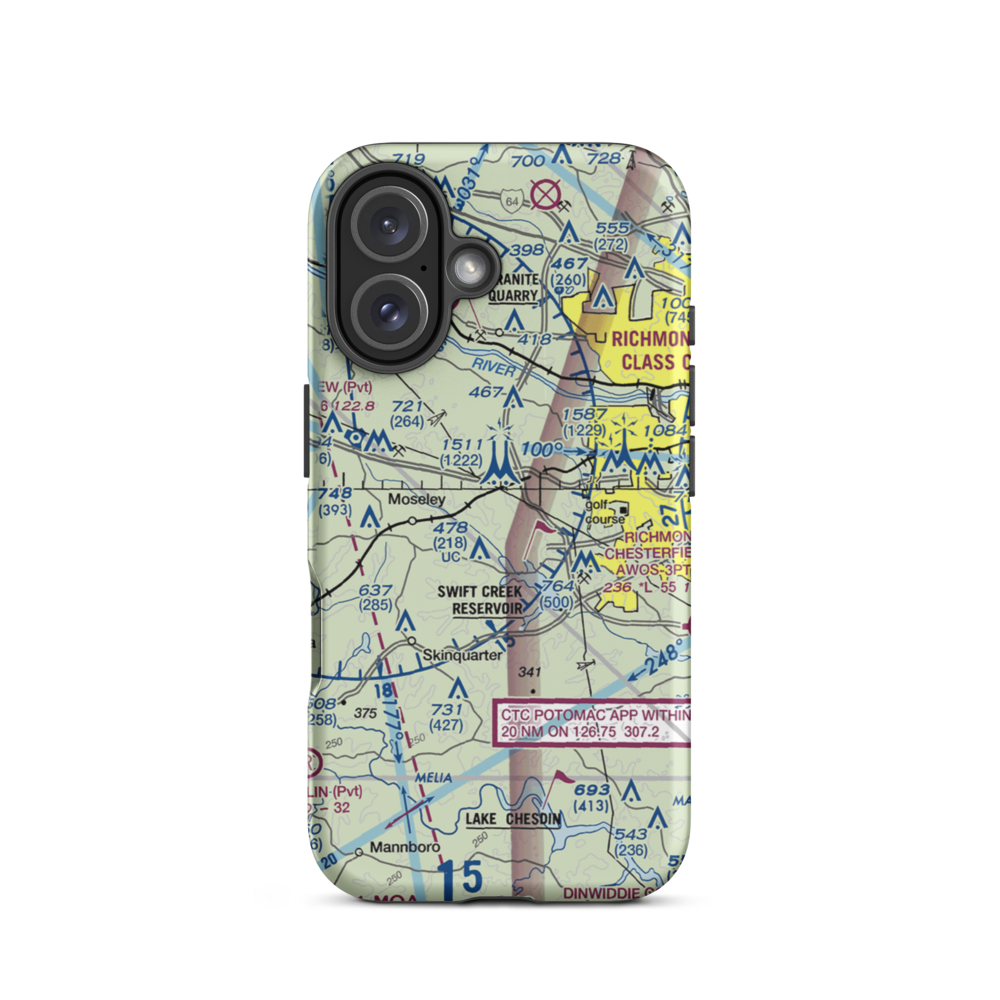 Woodle Airport (VA80) VFR Sectional  Tough iPhone Case iPhone 16 model shown