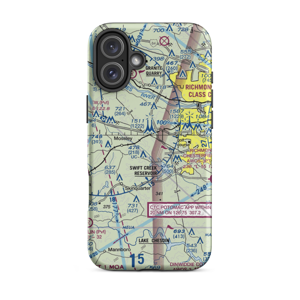 Woodle Airport (VA80) VFR Sectional  Tough iPhone Case iPhone 16 Plus model shown