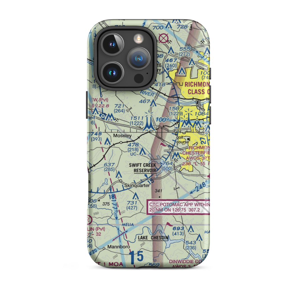 Woodle Airport (VA80) VFR Sectional  Tough iPhone Case iPhone 16 Pro Max model shown