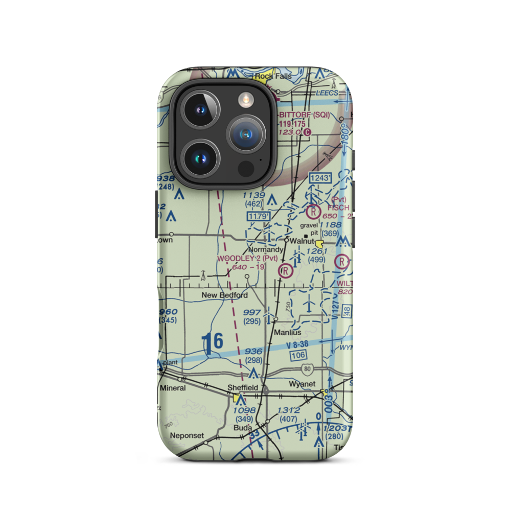 Woodley Aerial Spray Airport (IS73) VFR Sectional  Tough iPhone Case iPhone 16 Pro model shown