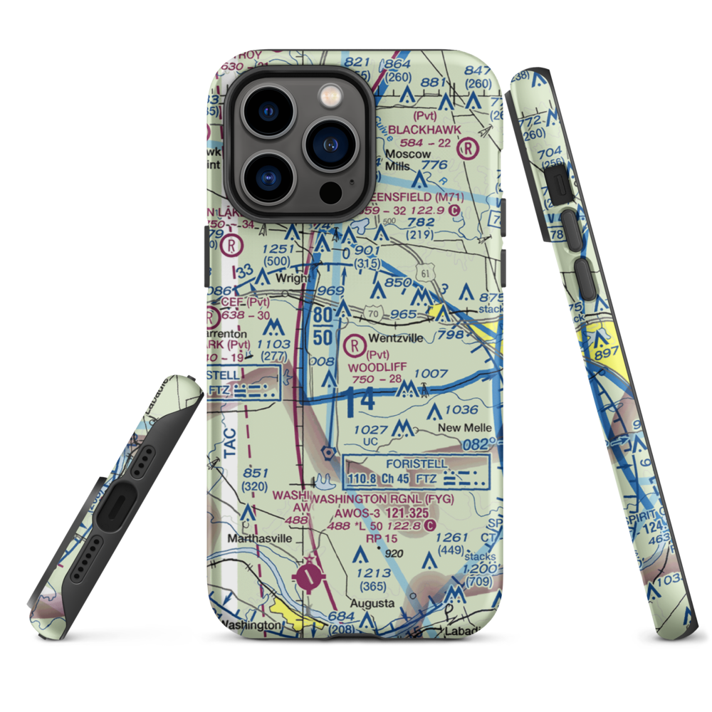 Woodliff Airpark (98MO) VFR Sectional  Tough iPhone Case iPhone 14 Pro Max model shown