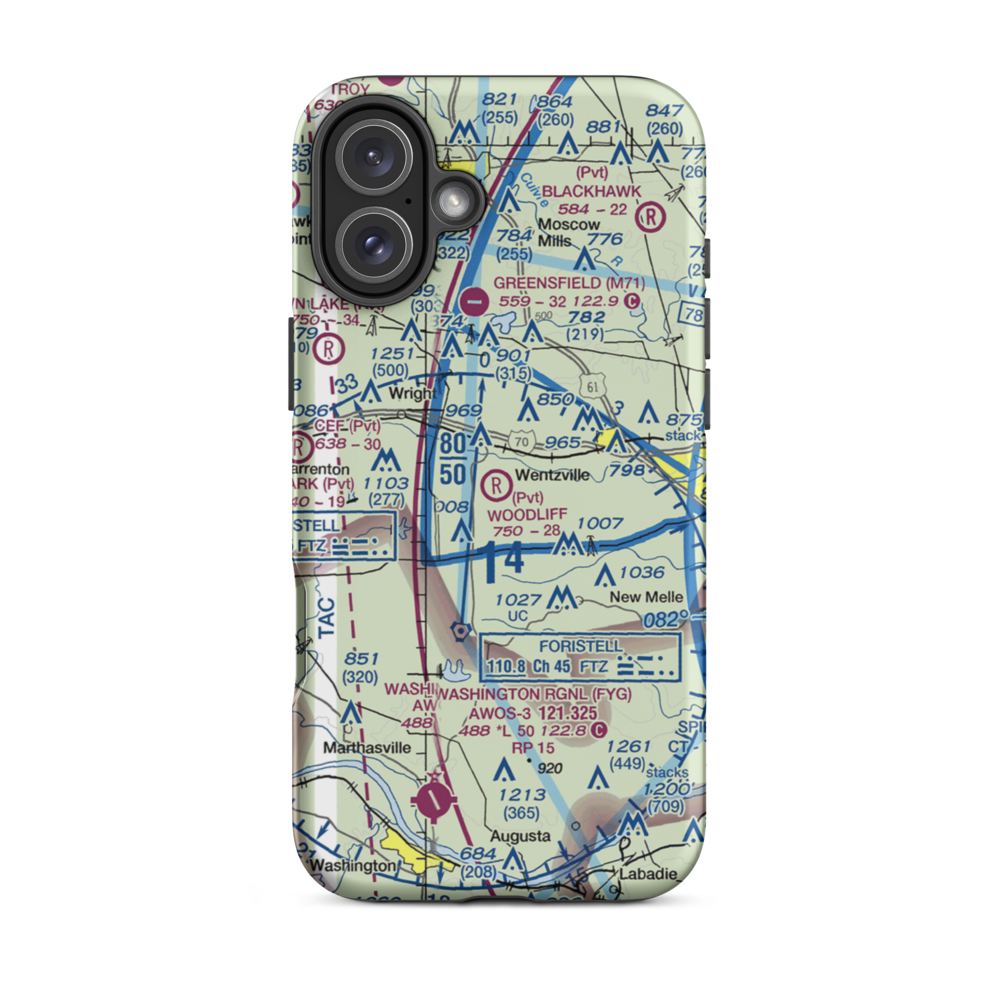 Woodliff Airpark (98MO) VFR Sectional  Tough iPhone Case iPhone 16 Plus model shown