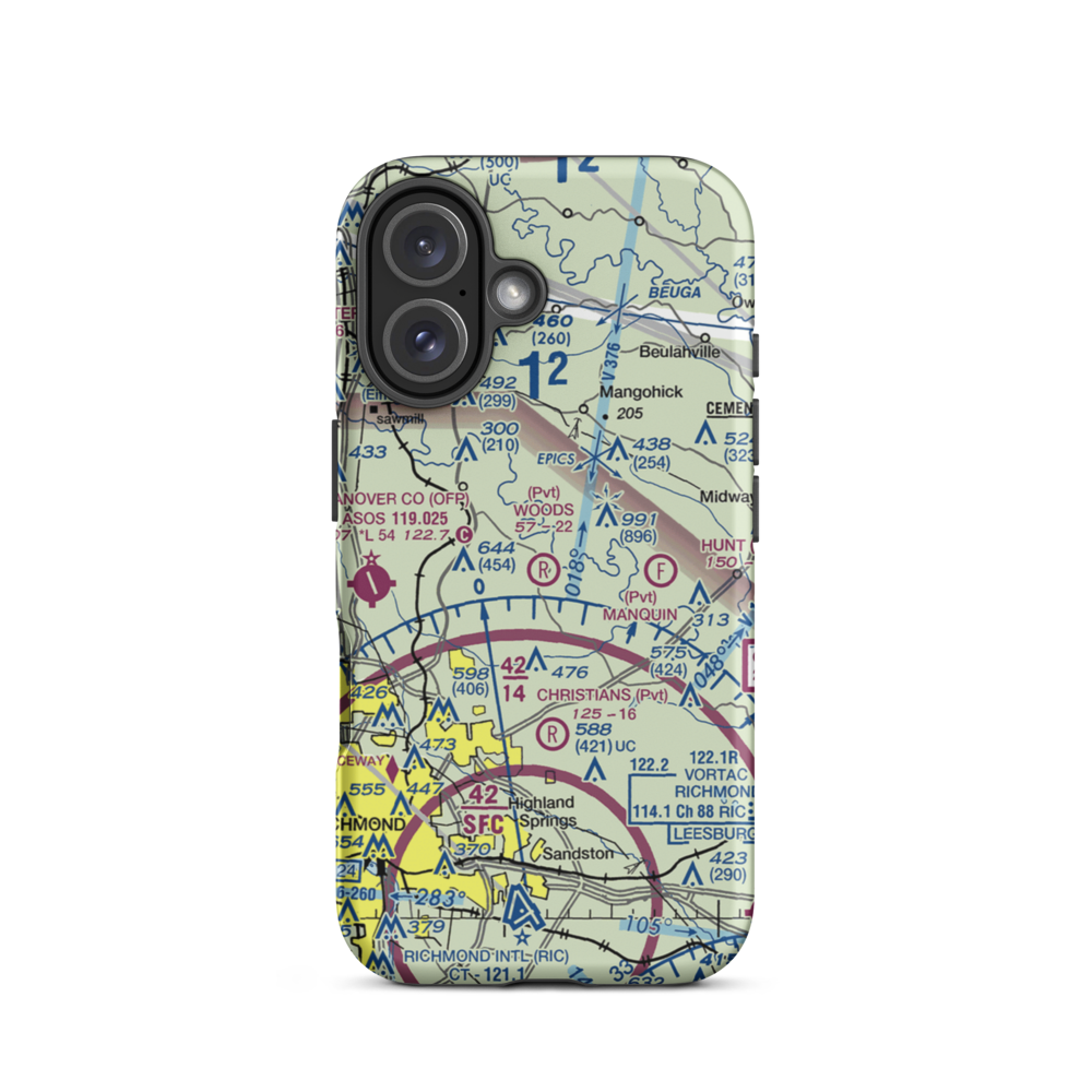 Woods Farm Airstrip (VA50) VFR Sectional  Tough iPhone Case iPhone 16 model shown