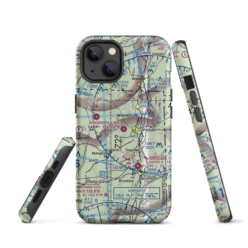 Woodstock Airport (64CT) VFR Sectional  Tough iPhone Case iPhone 13 model shown
