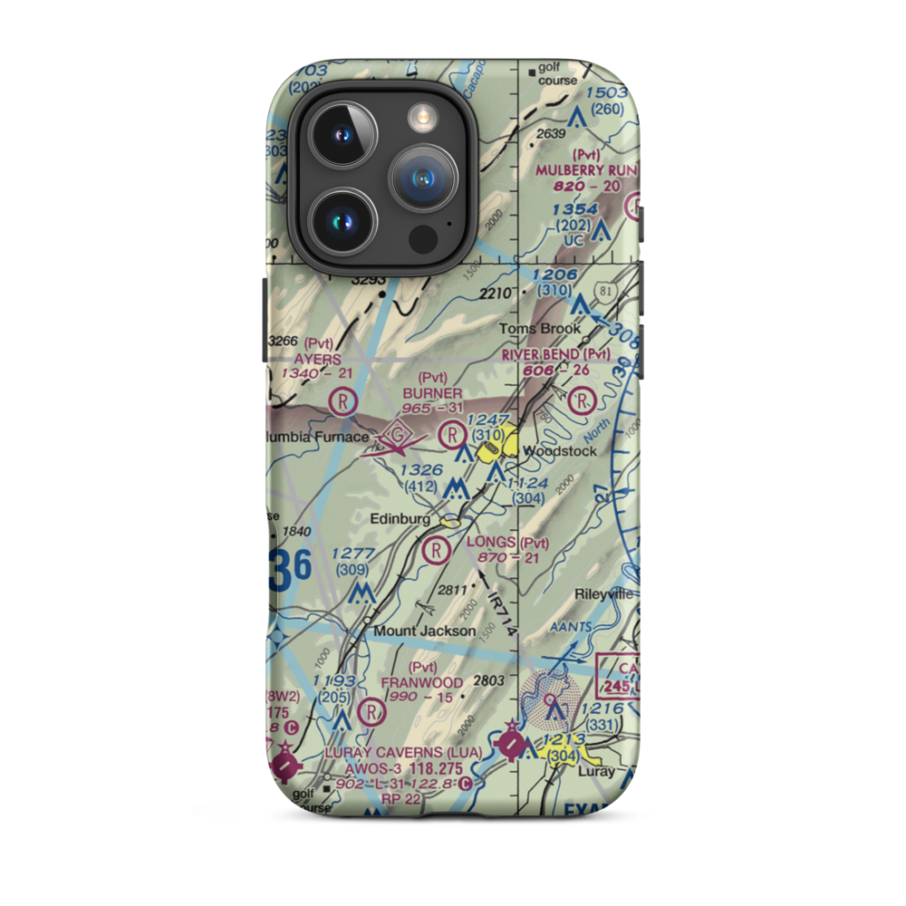 Woodstock Airport (VG55) VFR Sectional  Tough iPhone Case iPhone 16 Pro Max model shown
