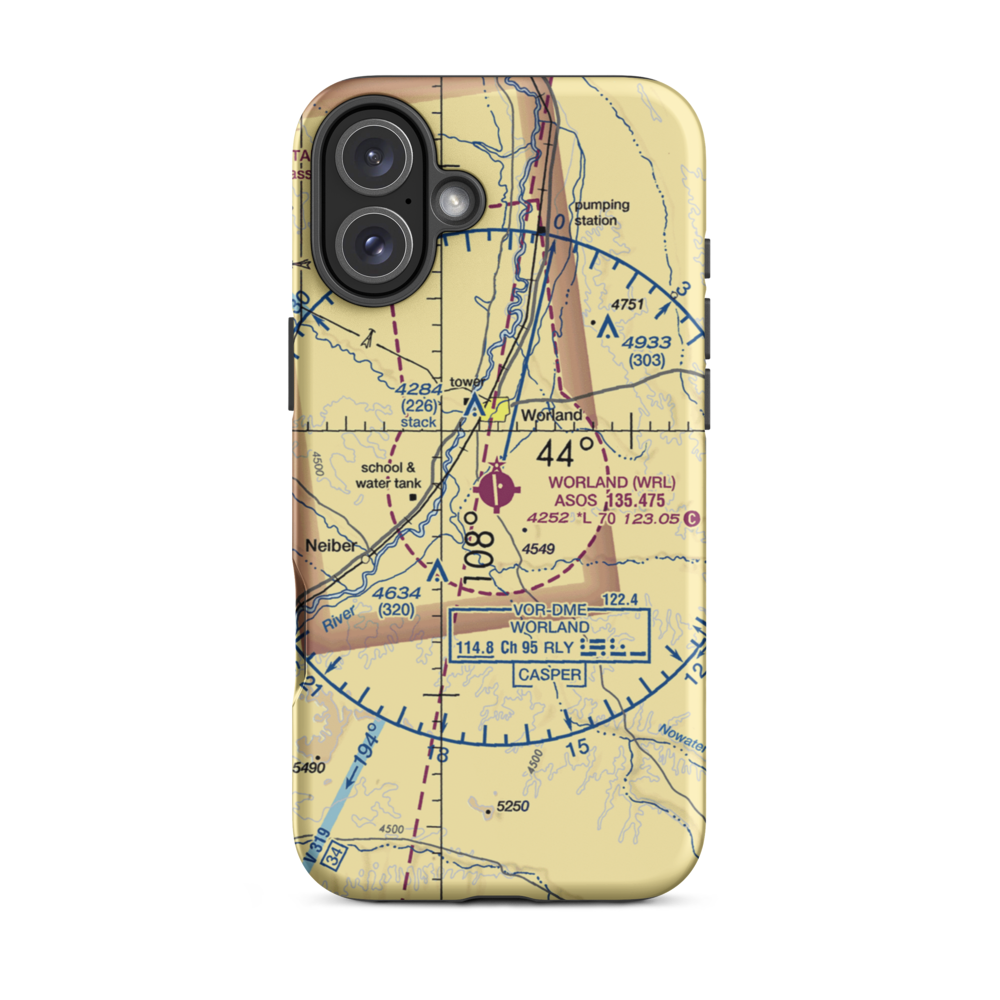 Worland Municipal Airport (WRL) VFR Sectional  Tough iPhone Case iPhone 16 Plus model shown