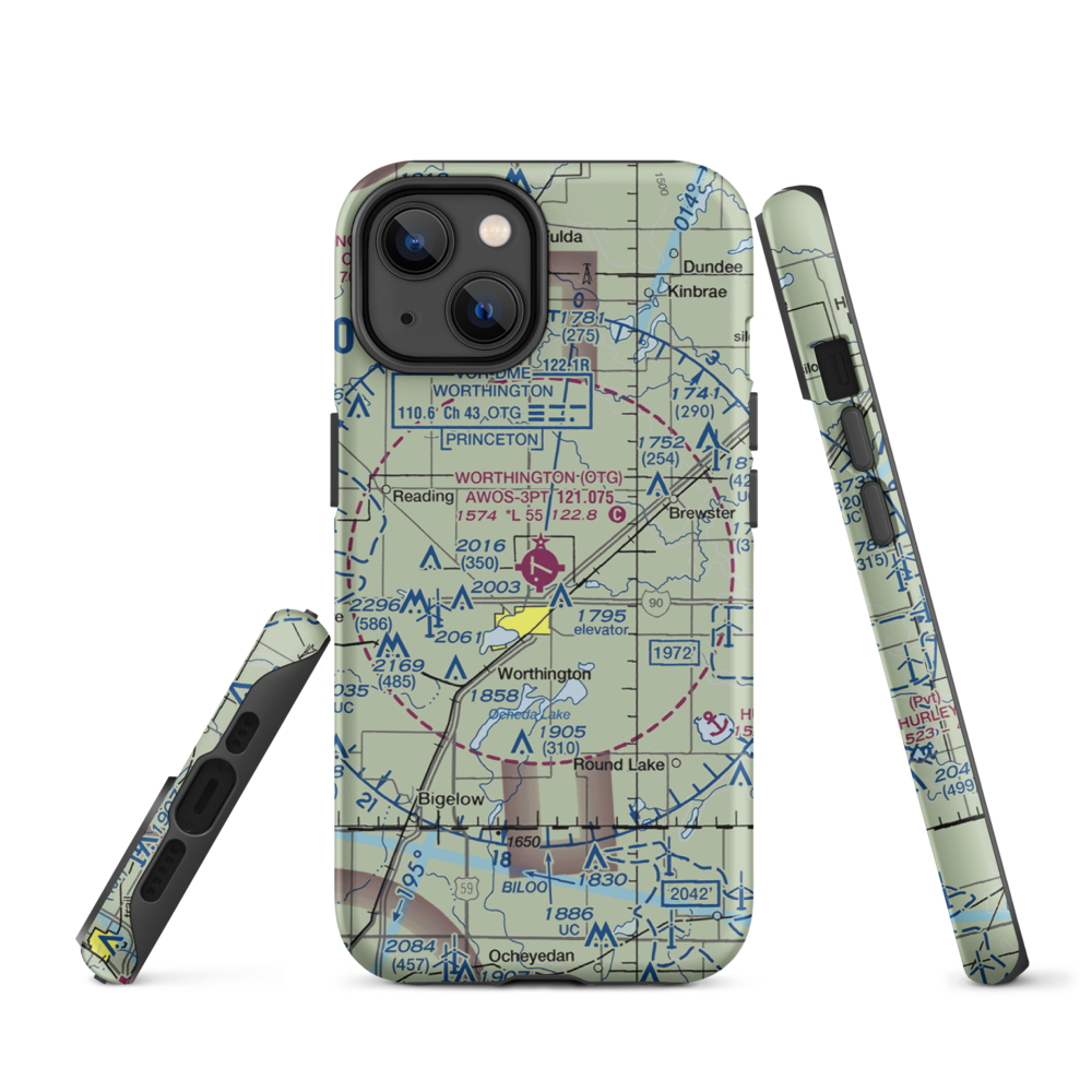 Worthington Municipal Airport (OTG) VFR Sectional  Tough iPhone Case iPhone 14 model shown