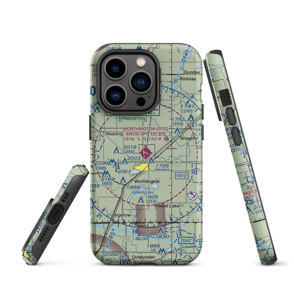 Worthington Municipal Airport (OTG) VFR Sectional  Tough iPhone Case iPhone 14 Pro model shown