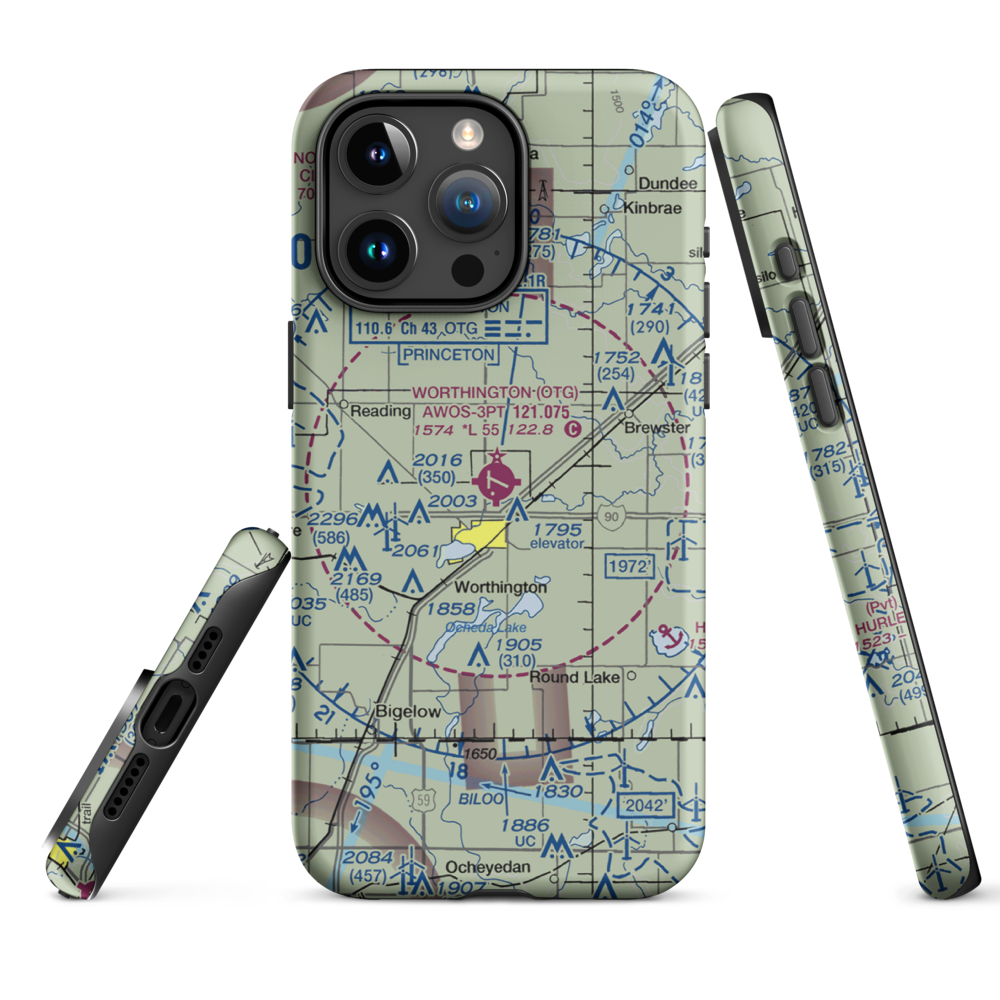 Worthington Municipal Airport (OTG) VFR Sectional  Tough iPhone Case iPhone 15 Pro Max model shown