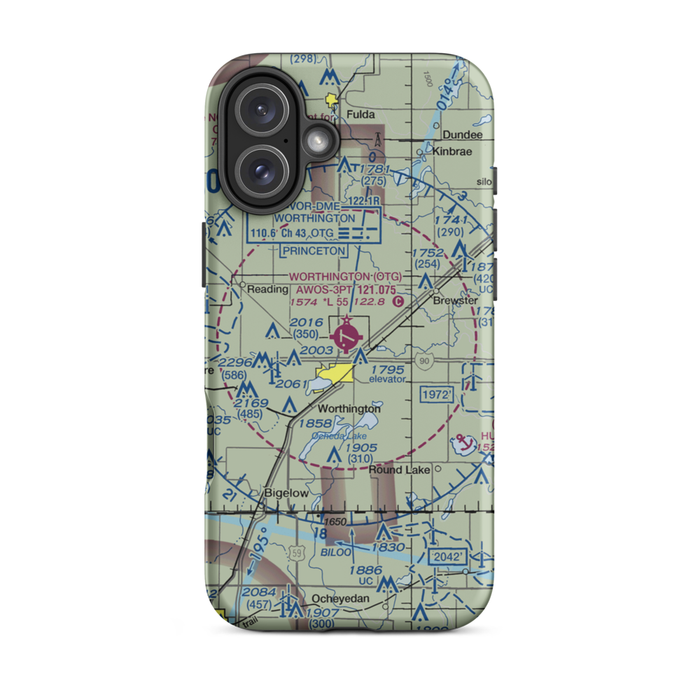 Worthington Municipal Airport (OTG) VFR Sectional  Tough iPhone Case iPhone 16 Plus model shown