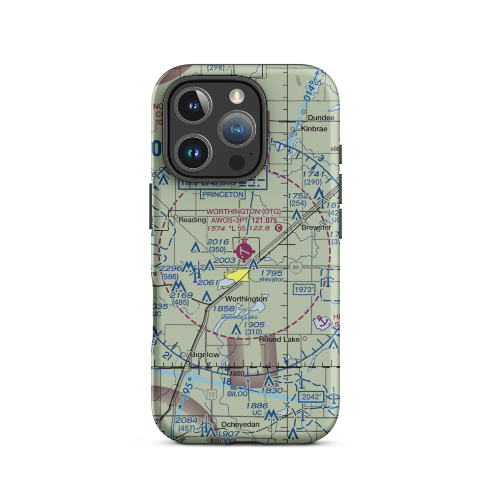 Worthington Municipal Airport (OTG) VFR Sectional  Tough iPhone Case iPhone 16 Pro model shown