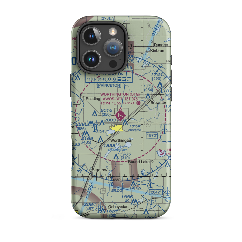 Worthington Municipal Airport (OTG) VFR Sectional  Tough iPhone Case iPhone 16 Pro Max model shown